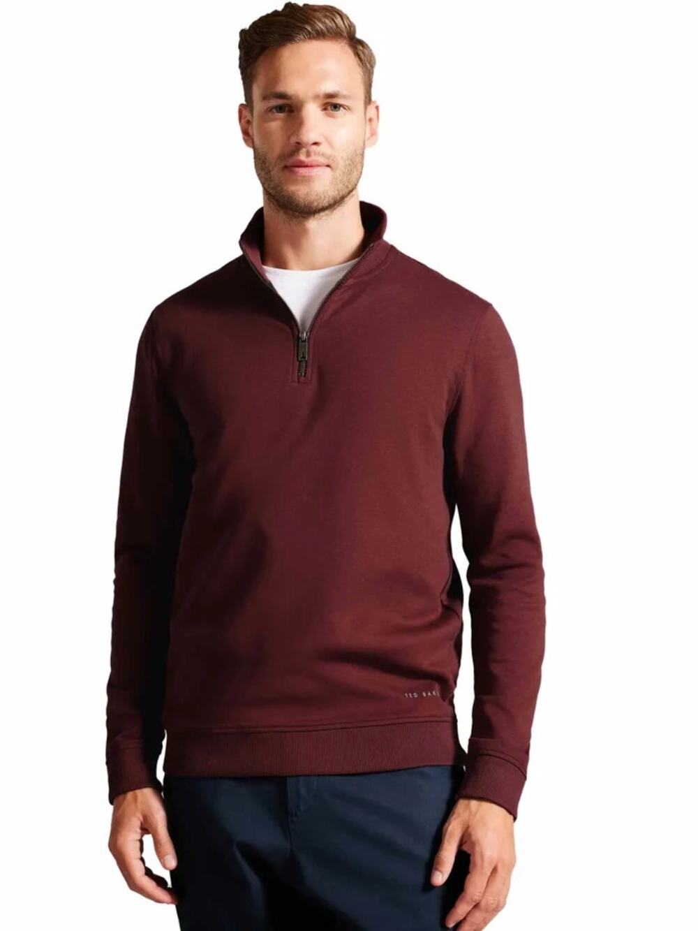 Ted Baker Burgundy Red Textured 1/4 Zip Pullover Sweater Men's Large